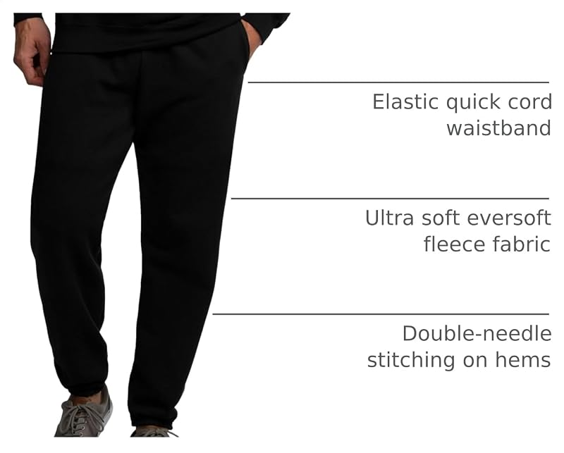 Fruit of the Loom EverSoft Fleece Joggers with Pockets – Black, XX-Large