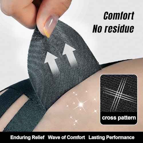 10 PCS Waterproof Kinesiology Tape for Shoulders/Knees,Precut Strips for Knee Pain Relief & Stability Support, Elastic Strong Adhesive Athletic Tape, Latex-Free Hypoallergenic Sports Tape (Black),