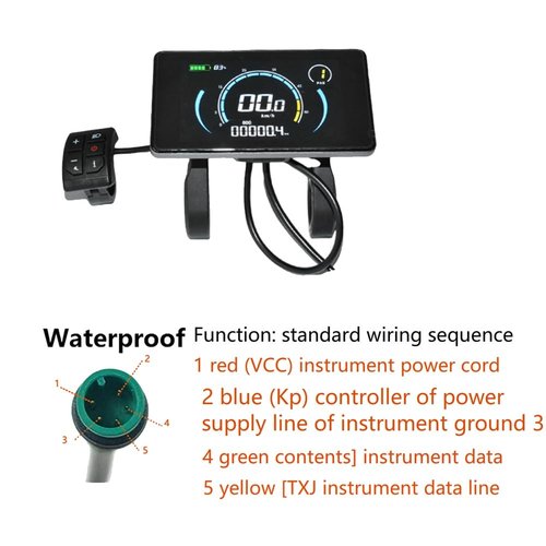 Wuden Electric Bike Colorful 808 LCD Display Meter 24V-72V Waterproof Connection Plug Ebike Intelligent Display