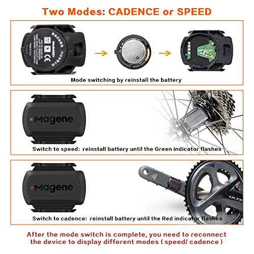 Magene Outdoor/Indoor Speed/Cadence Sensor for Cycling, Wireless Bluetooth/Ant+ Bike Computer RPM Sensor for Road Bike or Spinning Bike and Trainers Compatible with Onelap, Wahoo Fitness, Zwift, Strava