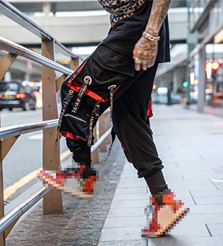 Men's Jogger Pants Cargo Baggy Techwear Hip Hop Streetwear Large Black & Red
