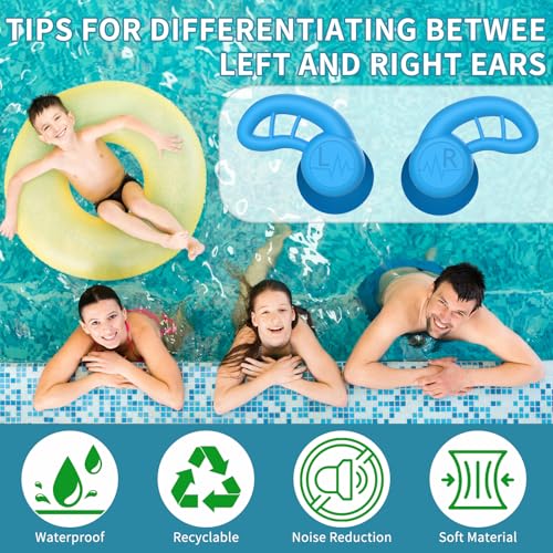 Reusable Colorful Waterproof Swimming Ear Plugs for Adults - Black Blue Red White, 4 Pairs