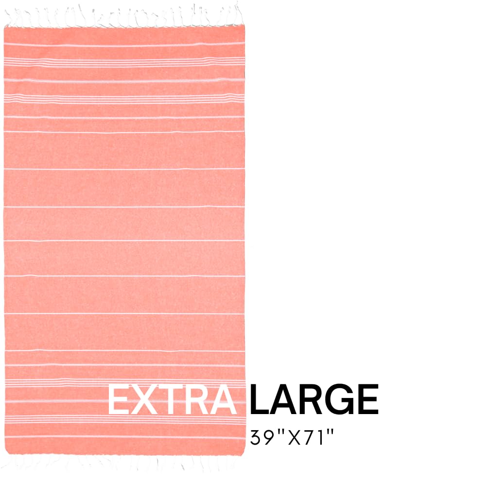 BAY LAUREL Turkish Beach Towel with Travel Bag 39 x 71 Quick Dry Sand Free Lightweight Large Oversized Towels Light (Orange with Yellow Bag)