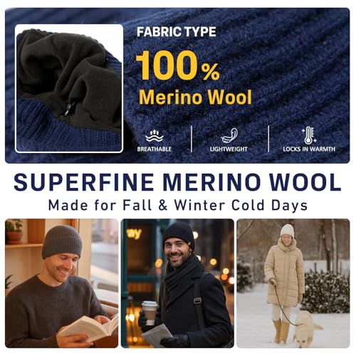 TOP-EX PolarWool¢â Oversized L/XL/XXL 100% Merino Wool Beanie Fleece Lined Cuffed Watch Fisherman Cap