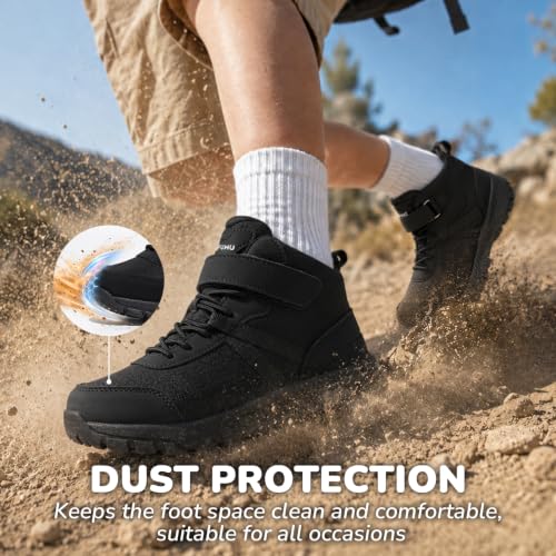 Kids Waterproof Non-Slip Hiking Boots for Girls and Boys - Midnight Black, Size 3 Big Kid