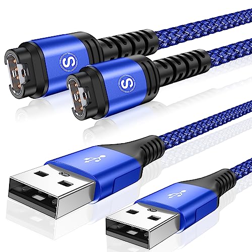 Garmin Watch Charger Cable 4ft Nylon Braided Fast Charging 2-Pack - Blue