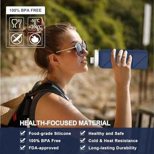 Collapsible Water Bottles 20.6oz, Silicone Foldable Portable Travel Water Bottle, BPA-Free, Leakproof Reusable for Traveling Camping Hiking Cycling Yoga Sports Outdoor, 1 Pack (Dark Blue)