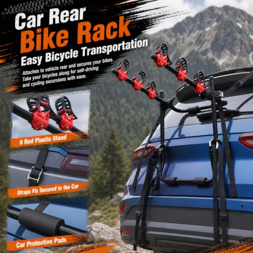 Foldable Car Bicycle Rack for 3 Bikes - Trunk Mount Bike Carrier, Black