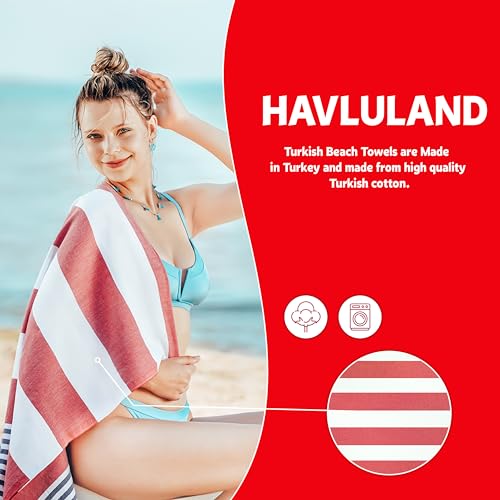 HAVLULAND Turkish Beach Towel Set of 6 - Sand Free - 100% Organic Oversized Turkish Towel - Quick Dry Towels for Beach, Picnic, Blanket or Bath Towel - Lightweight Towels for Travel, Camping & Pool