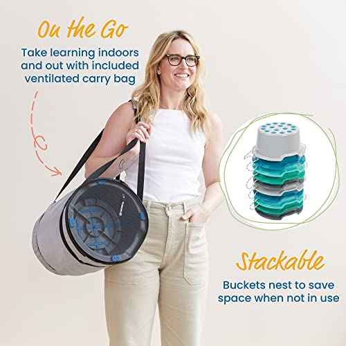 ECR4Kids Stepping Buckets with Storage Carry Bag, Balance Stones, Contemporary, 10-Piece