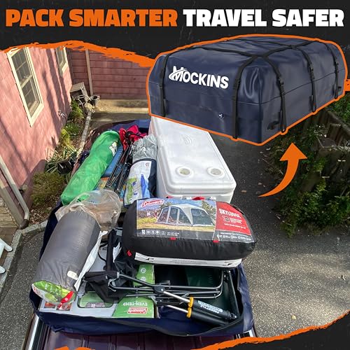 Mockins 30 Cu Ft Heavy Duty Rooftop Cargo Carrier Bag - Waterproof SUV Van Roof Storage