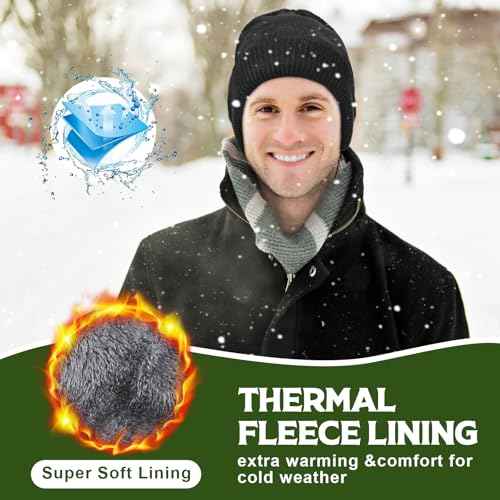 Jeyiour 3 Pcs Waterproof Beanie Fleece Lined Thermal Winter Hat Waterproof Windproof Knit Cap for Men Women Hiking Skiing