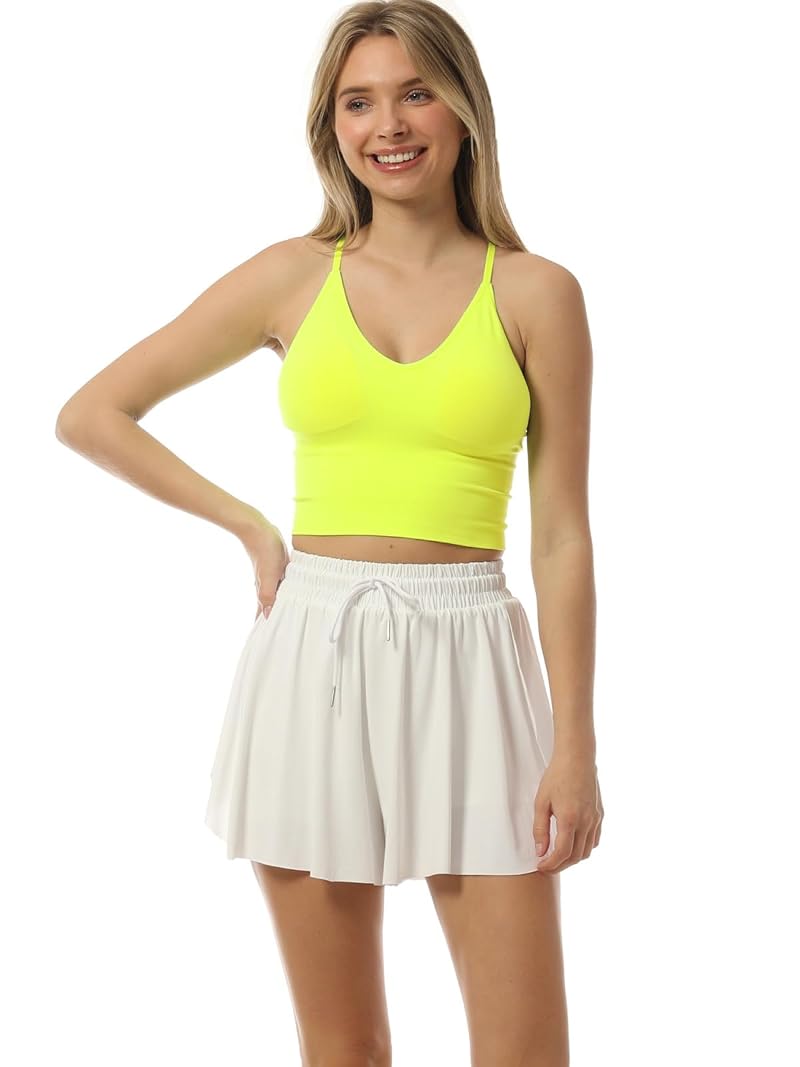 Design by Olivia Neon Yellow Padded Longline Sports Bra Crop Top - Large