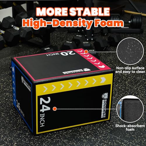 Fitvids Foam Plyo Jumping Exercise Box, 16¡±x20¡±x24¡± plyometric jump box for Home Gym Workout, High Density Foam Core and Non-Slip Surface, Suitable for Box Jumps, Step-Up, Box Squat, Fitness Training