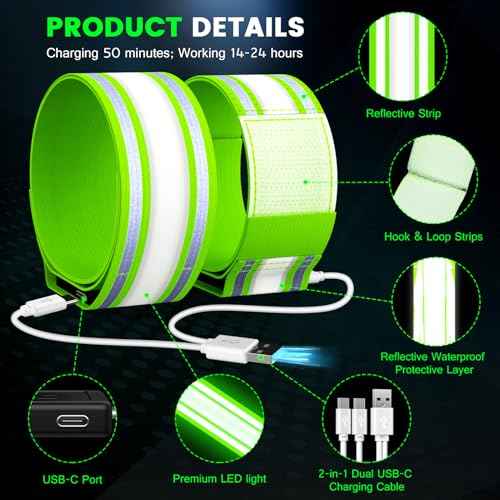 Light Up LED Armband for Running Walking at Night,Reflective Arm Bands for Runners,Rechargeable Jogging Lights,High Visibility Night Running Safety Gear Adjustable Running Women Men Kids