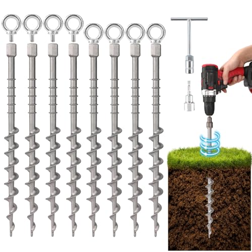 8 Pcs 14-Inch Detachable Ground Anchors for Tent Stakes - Cast Aluminum, Spiral Design