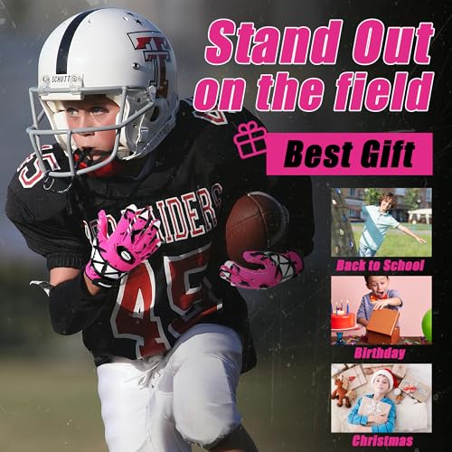 Kids Youth Football Gloves Pink / Receiver Gloves for Boys Girls
