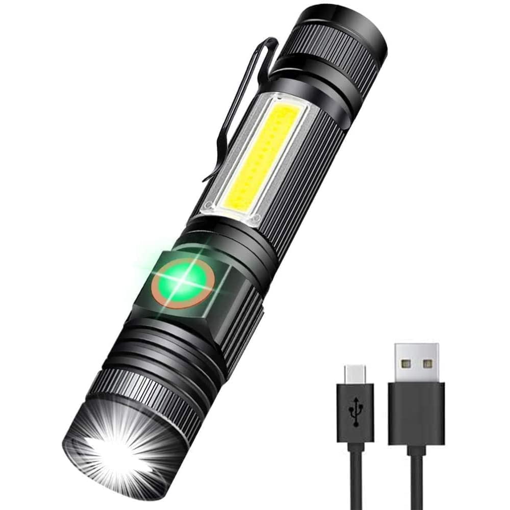 Hoxida Rechargeable Flashlight(Battery Included), Magnetic LED Flashlight with COB sidelight, 1200 Lumen Super Bright LED, Waterproof, Zoomable, 4 Modes Best Flashlight for Camping, Emergency