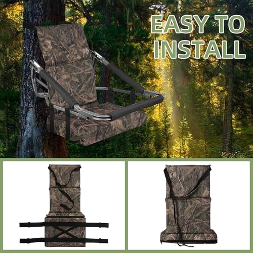 Tree Stand Seat Cushion Pad for Hunting with Back & Straps - Shadow Grass Camo