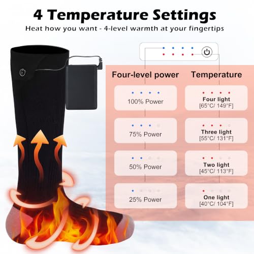 Rechargeable Heated Socks for Men Women Black - Battery Powered Thermal Foot Warmers for Cold Weather Hiking Hunting Winter Outdoor