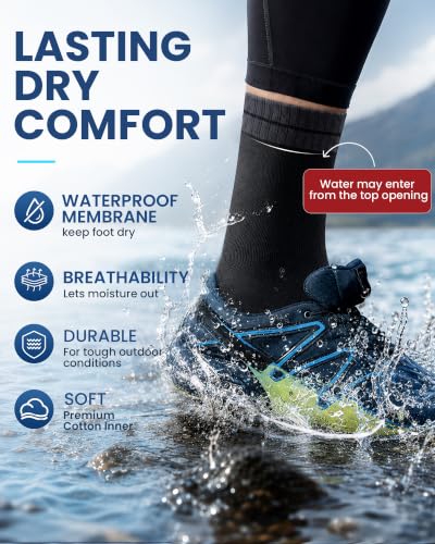 Men's Waterproof Hiking Socks - Large Black & Grey Crew Socks