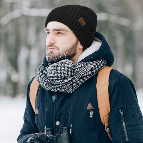 Durio Men Silk Lined Beanie - Unisex Winter Hats Double Layered Stylish Knited Cuffed Plain Hat Ski Snow Hat