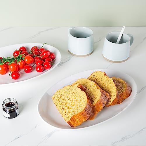 Ceramic Serving Platters Set of 3 - 12 Inch White Dinner Dishes with High Edges