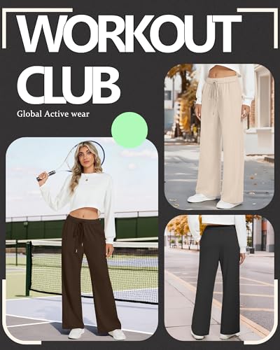 Women's Wide Leg Baggy Sweatpants 3 Pack - Black, Brown, Apricot Large