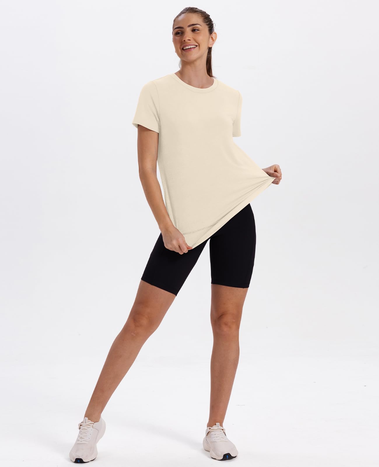 Short Sleeve Shirts for Women Workout Pilates Outfits Tennis Summer Tops 2026 Beach Vacation Clothes White M