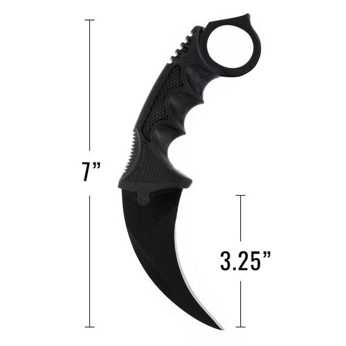 ASR Tactical 7" Hawkbill Full Tang Fixed Blade Knife with Sheath and Lanyard, Matte Black