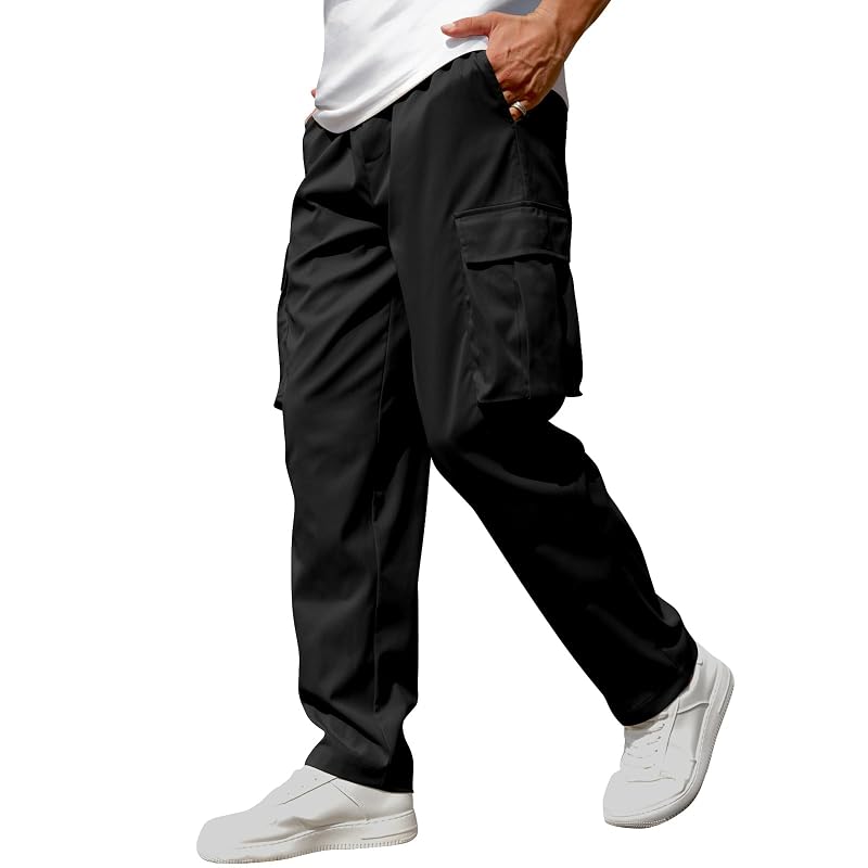 Men's Cargo Joggers with Drawstring Elastic Waist, 01-Black Small (Variation of THIS listing)