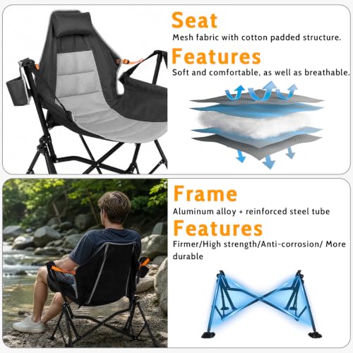 Oversized Portable Hammock Chair with Adjustable Back Support Black - Supports 440 lbs