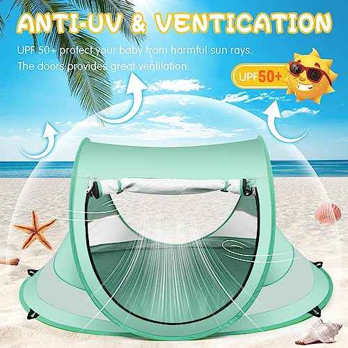 Baby Beach Tent,Large Pop Up Beach Tent Sun Shade for Beach,Portable Baby Travel Tent with Mosquito Net,Indoor Baby Play Tent,UPF 50+ UV Protection Sun Shelters for Infants