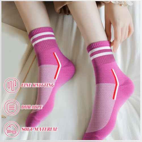 Women's 2-Stripe Crew Socks (6-Pair) Casual Athletic Socks for Women Girls