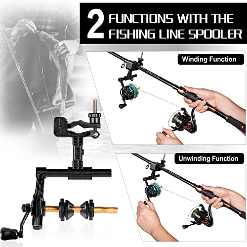 Fishing Line Spooler for Reels and Rods - Versatile Line Unwinding Tool with Clamp - Variation of Fishing Rod Clamp Spooler