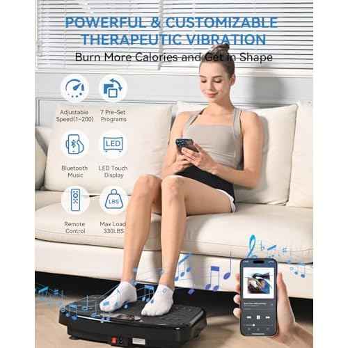 Vibration Plate Exercise Machine, Vibrating Plate Platform for Lymphatic Drainage with 200 Adjustable Speeds, Power Vibration Plate for Weight Loss & Fitness, Supports Max Weight 450 Lbs