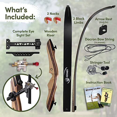 KESHES Takedown Recurve Bow and Arrow Set for Adults & Teens 62" - 15-60lb Draw Weight, Right & Left Handed Bows - Archery Set with Bowstring, Arrow Rest, Stringer Tool, and Bow Sight