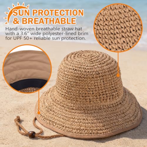Women's Khaki Wide Brim Packable Sun Hat for Summer Beach