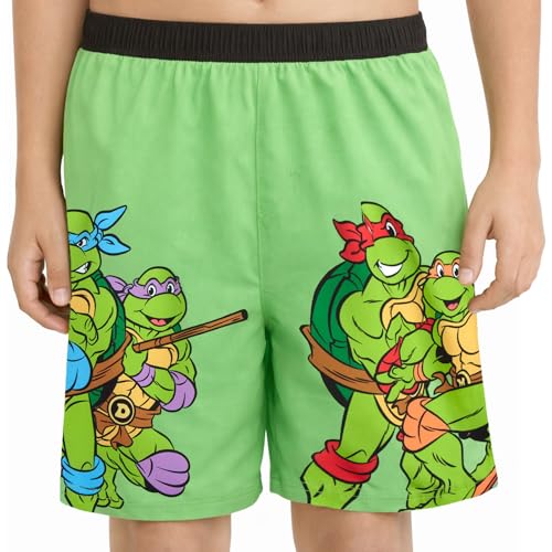 Nickelodeon Boys Swim Trunks UPF 50+ Quick-Dry Graphic Shorts - Teenage Mutant Ninja Turtles, Black & Green, 7 / Toddler & Big Kid Sizes