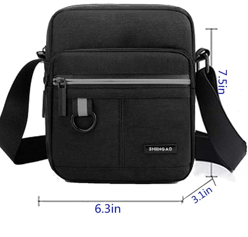 Small Canvas Crossbody Bag for Men — Mini Messenger Phone Bag, Black