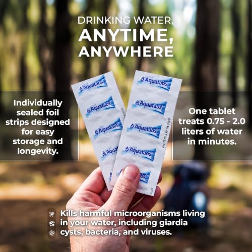 49mg Water Purification Tablets - Portable Water Treatment for Camping & Hiking (100 Pack)