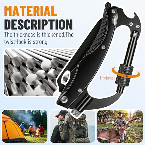 7-in-1 Carabiner Multi-Tool with Pocket Knife, LED Light & Window Breaker for Camping and Outdoor Survival
