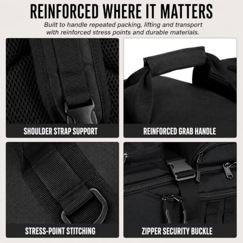 Black 65L Large Tactical Duffle Bag - 3-in-1 Travel & Gym Backpack
