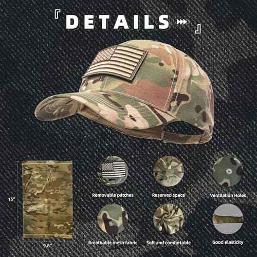 Camo Hat Baseball Cap Camo Face Mask Neck Gaiter with American Flag Patch for Men/Women Outdoors Tactical Military