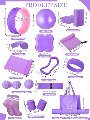 Purple Yoga Starter Kit for Women - 17-Piece Pilates & Fitness Equipment Set