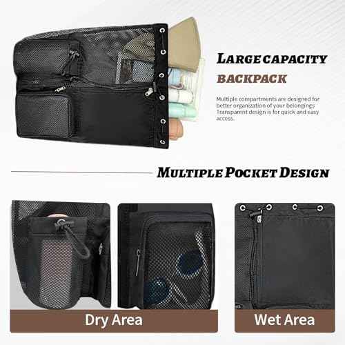Beach Backpack with Wet Pocket Drawstring Mesh Beach Bag Waterproof Swimming Pool Backpack for Men and Women