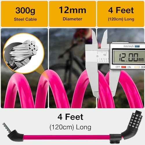 E Scooter Lock, Bike Combination Cable Locks Compatible with Xiaomi M365/Max/GXL/Ninebot/Segway/Motor/Bicycle Lock 4 ft Long/0.472In Scooter Anti-Theft Ideal 4 Digit/12 Steel Cable