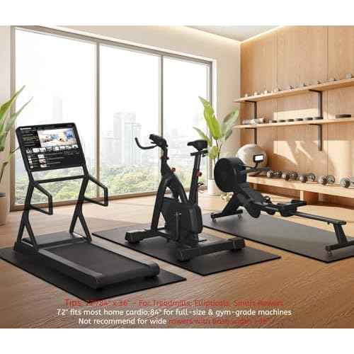Treadmill Mat, 7'x3'/6'x3'/6'x2.5'/5.6'x2'/4'x2', 6mm Thick Exercise Equipment Gym Mat for Hardwood FloorCarpet, Compatible with Peloton Bike, Indoor Spin Bike, Elliptical
