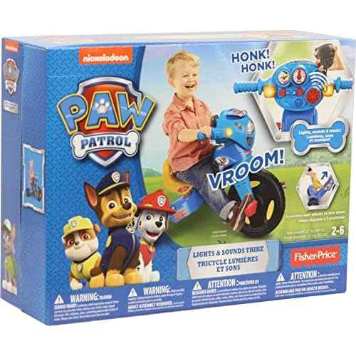 Fisher-Price Toddler Tricycle Nickelodeon PAW Patrol Lights & Sounds Trike, Toy Bike with Handlebar Grips & Storage for Outdoor Play Kids Ages 2+ Years