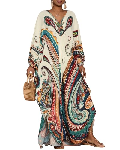 Bsubseach Moo Moos for Women Batwing Sleeve Kaftan Dress with Pockets - Beige